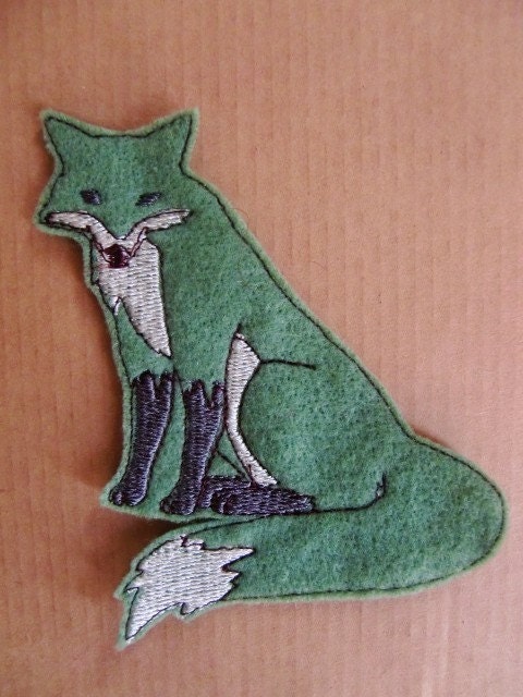 Iron On Patch - Sew On Patch Fox Applique in Moss Green Felt