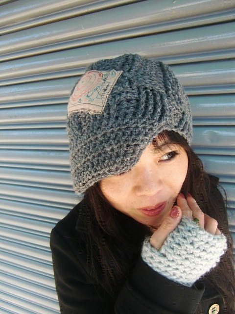 Crochet Hat with a brim and Turntable Patch Applique