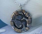 Sterling and Copper Circle Om Pendant Necklace 3/4 inch