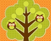 Owls in the tree like a quilt