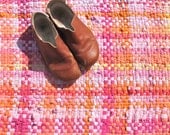 Handwoven Rug, T Shirt Rag Rug, Recycled T Shirt Rug, Spring Colours, Plaid Rug, Pink, Orange, Yellow, Eco Friendly