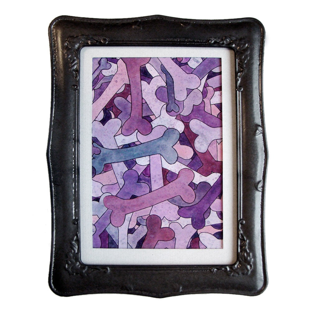 Original Framed Painting - Pile of Sugarbones - acrylic and ink with a handpainted gray hammered finish frame