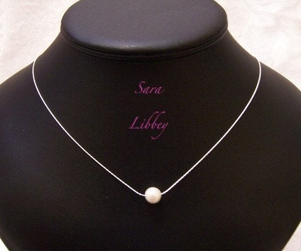 Floating Pearl Necklace & Emily Earrings Set with  Swarovski and Sterling Silver