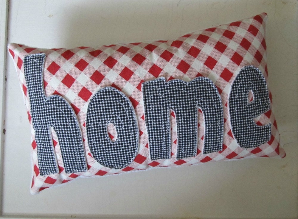 HOME Pillow in Red and Black handmade