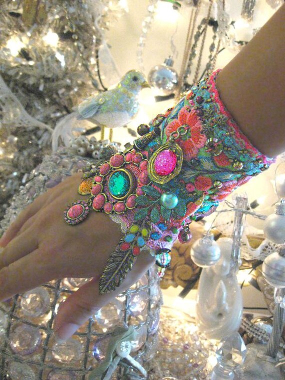 Monsoon, Gypsy Jangle, Bracelet, Bohemian Gypsy, Cuff, Vintage, Embroidery, Boho Jewelry