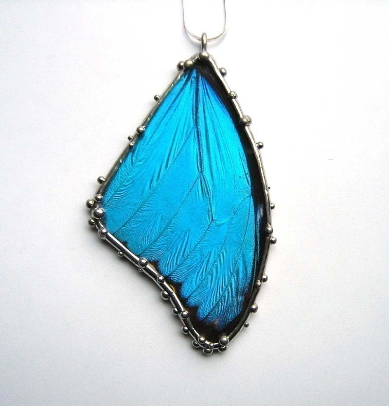 Large Blue Morpho Butterfly Necklace - Real Wings