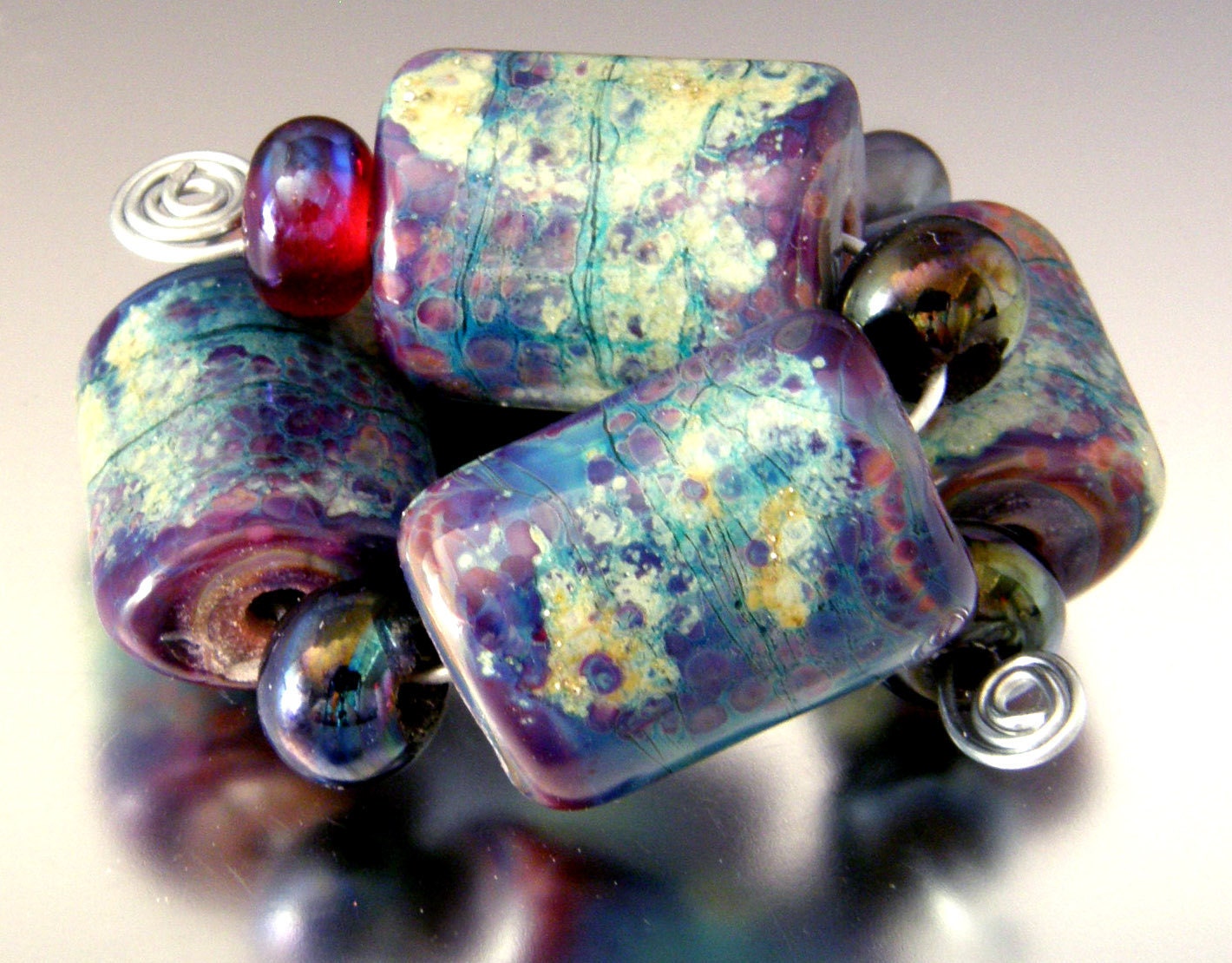 KILLERBEEDZ1 - Tide Pool - Kalera Long Round Lampworked Beads