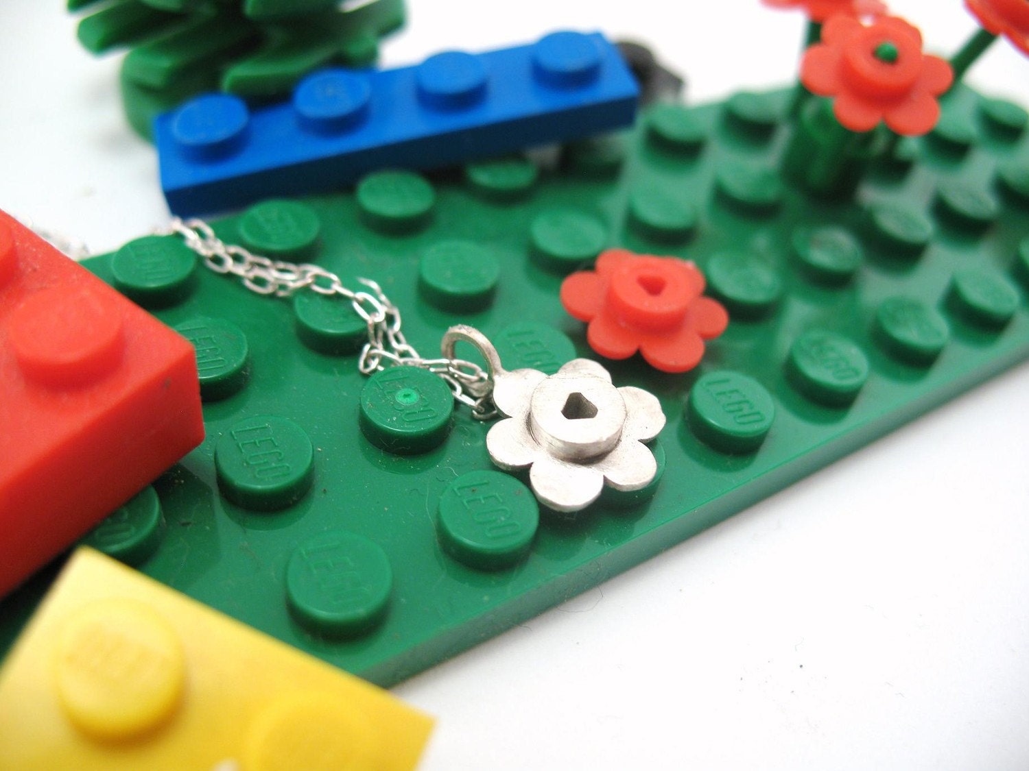 Tiny Flower Pendant - handcast sterling silver - Building Block Collection