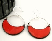 Large Pinned Hoop Earrings in Red - Sterling Silver and Enameled Copper
