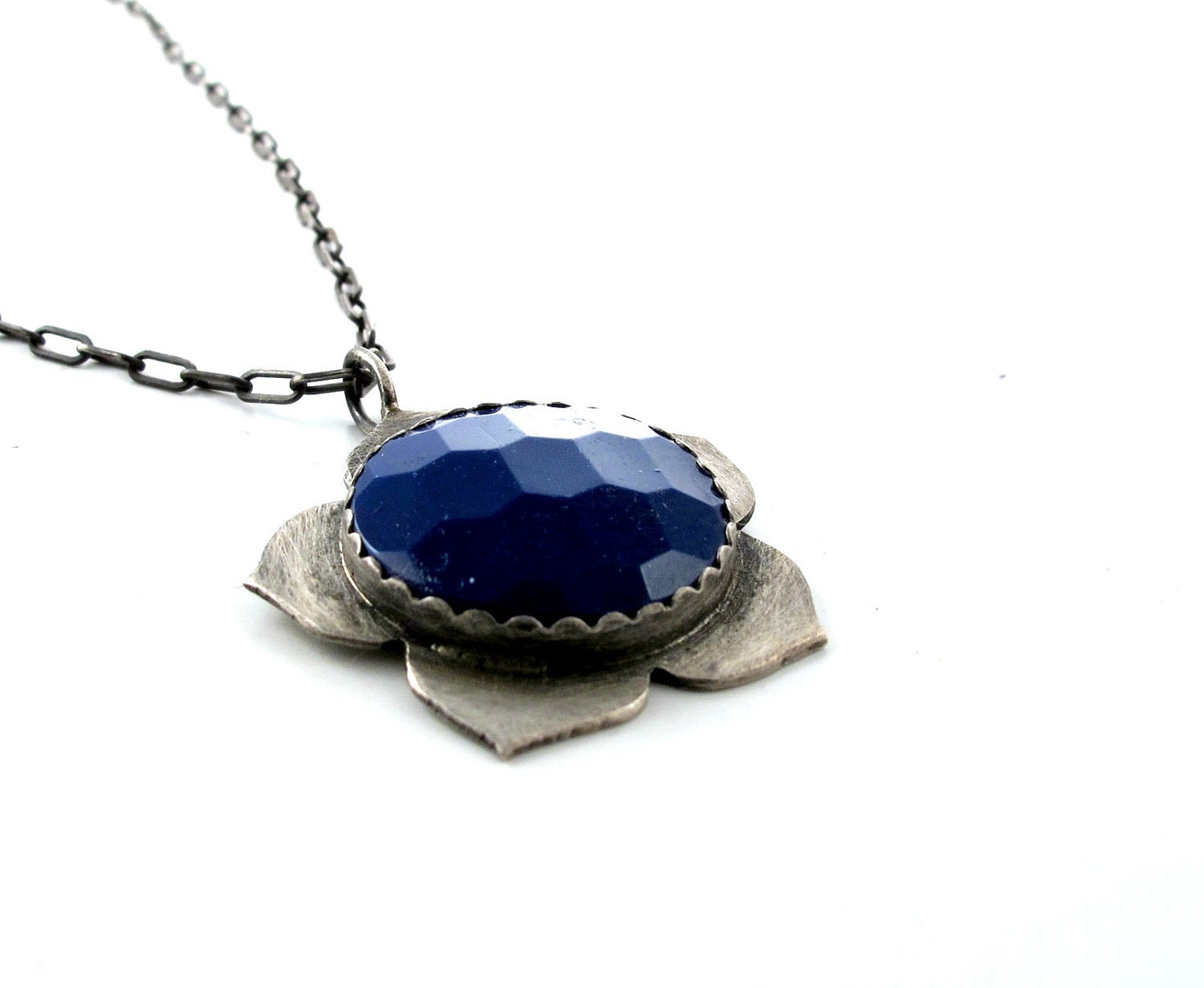 Blue Kikyo Pendant - Sterling Silver and Vintage Glass - OOAK