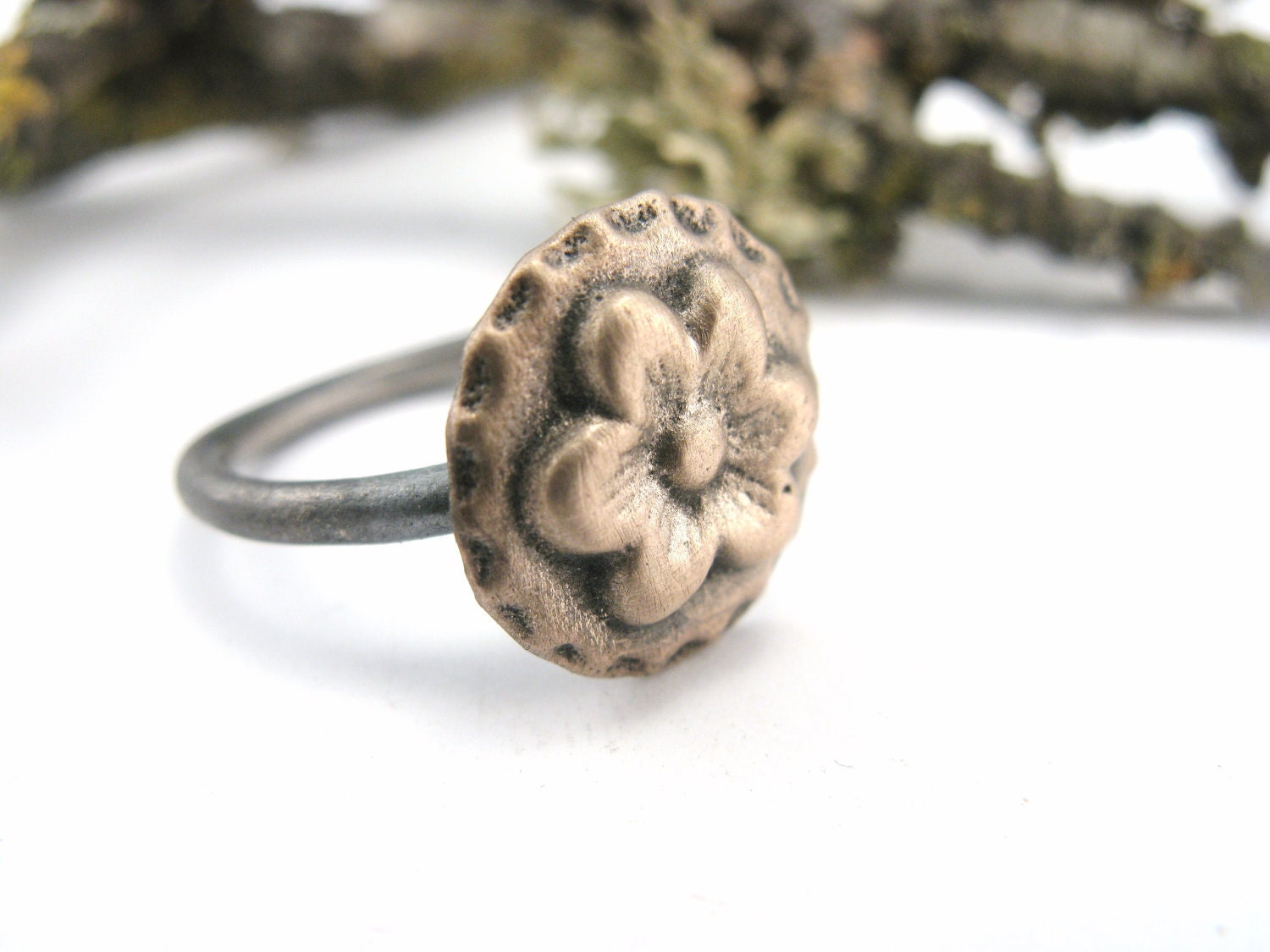 50% Off SALE - Bronze Flower Ring  - Size 7.25 - OOAK