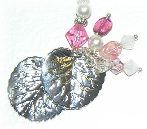 Pink Tourmaline Earrings Silver Leaf Dangle Earrings