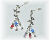 Patriotic Earrings Red White Blue Crystal Earrings Post Dangle Earrings