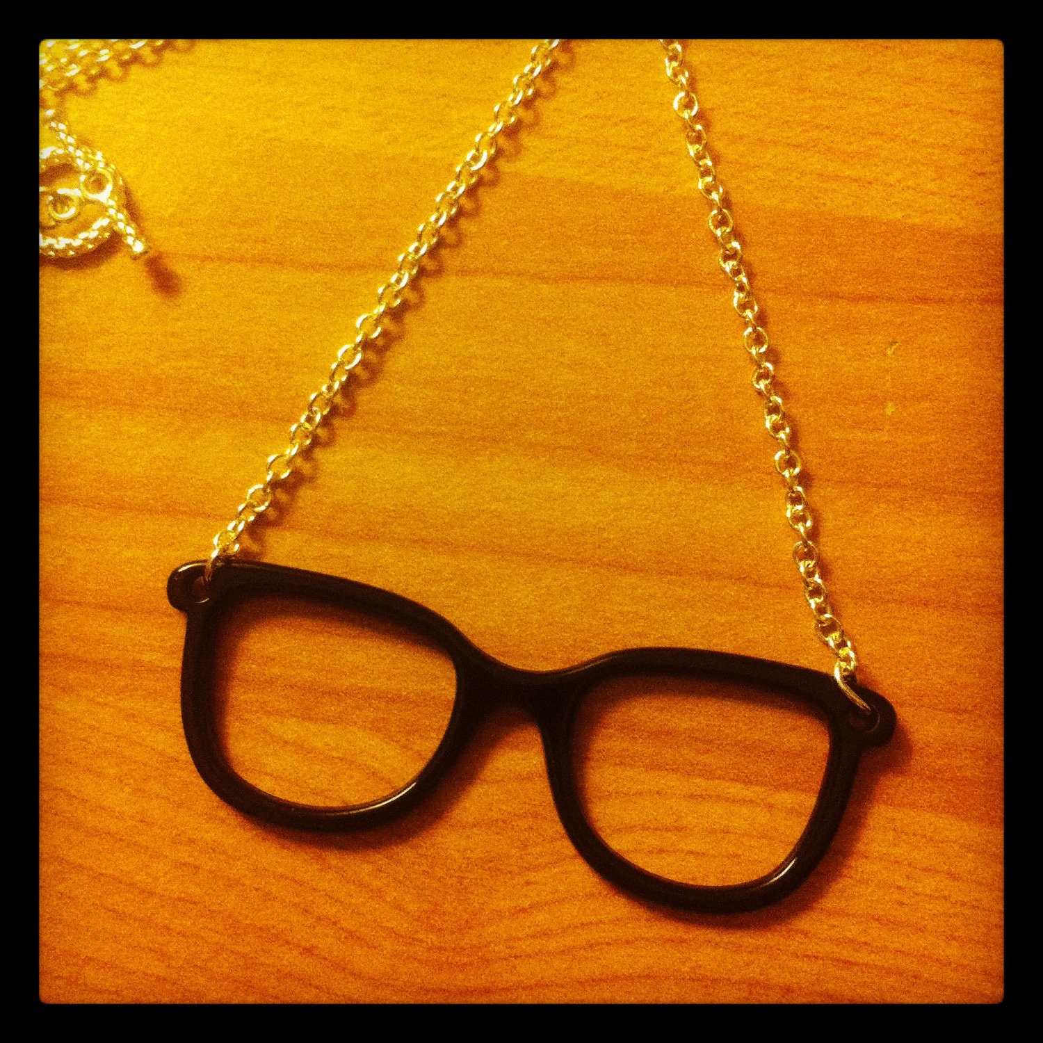 Black Glasses on little silver cable chain, 20 inch Necklace