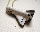 Rocket Ship clay charm 20 inch silver necklace, "Mission Possible".