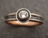 Engagement Ring with White Sapphire and 14k Rose Gold - Sunflower