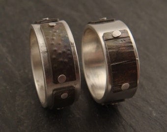 Sterling and Textured Titanium Panel Rings