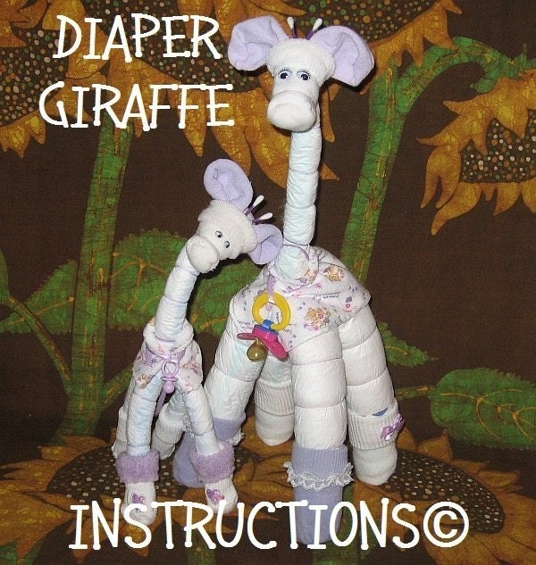 Instructions on how to make GIRAFFES from DIAPERS. Perfect baby keepsake gift centerpiece.On special now.