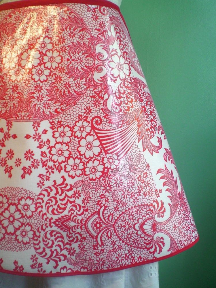 Oilcloth Hostess Apron in Red Lace by Modern June---IN STOCK