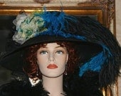 Kentucky Derby Hat Edwardian Style Hat Tea Hat Designed by Darna Run for the Roses Crystal Fairy Black and Turquoise