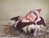Chunky cabled pixie Hood for NEWBORNS photography prop - Rose and Chocolate