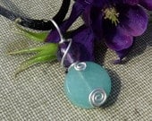 Green Aventurine and Amethyst Stone Pendant Necklace - Sterling Silver Wire Wrapped Swirl - Jewelry Gift