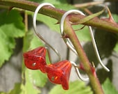 Long Stem Berry Red Glass Flower Earrings - Sterling Silver Wire - Spring - Czech Glass Jewellery - Flower Jewelry
