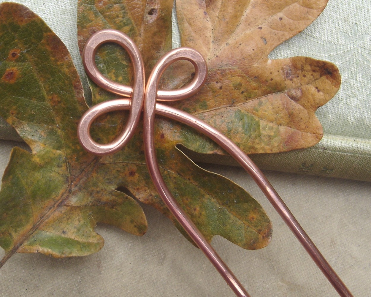 Copper Hair Fork, Metal Hair Comb, Shawl Pin / Scarf Pin - Trinity Loop- Long Hair Accessories, Hair Sticks