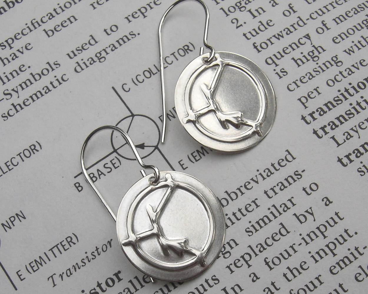 PNP Transistor Symbol Geekery Earrings - Sterling Silver Nerd Science Jewelry - Electronics, Teacher, Scientist