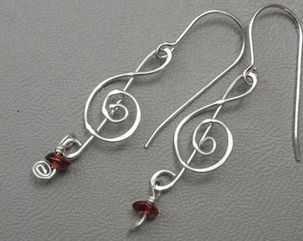 Treble Clef Earrings Silver with Garnet - Music Jewelry - Musician - G Clef Dangle Earrings - Music Note