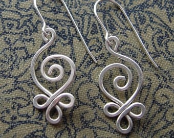 Celtic Sterling Silver Wire Earrings - Budding Spiral Swirl - Celtic Jewelry - Hammered Celtic Earrings