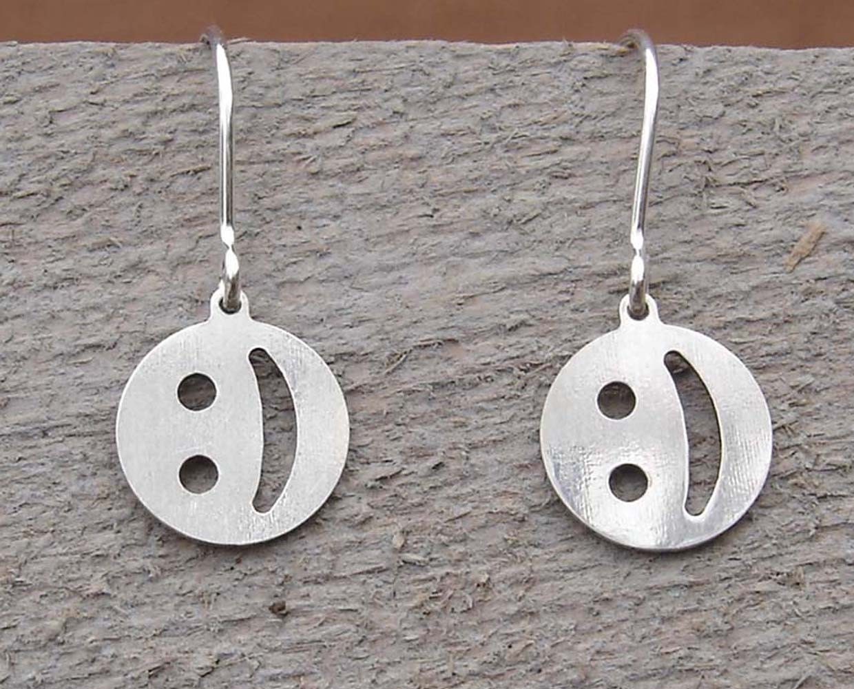 Cute Little Geeky Emoticon Smiley Face Earrings - Sterling Silver - Happy Face Nerd Jewelry - Geekery Teens