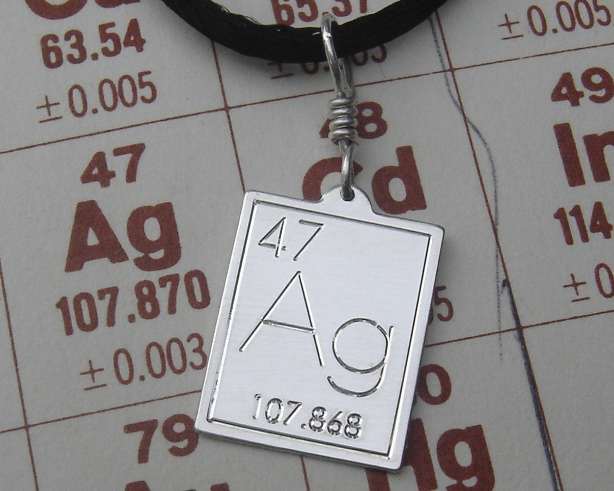 Silver Periodic Table Pendant - Atomic Symbol for Silver Science Necklace- Science Jewelry