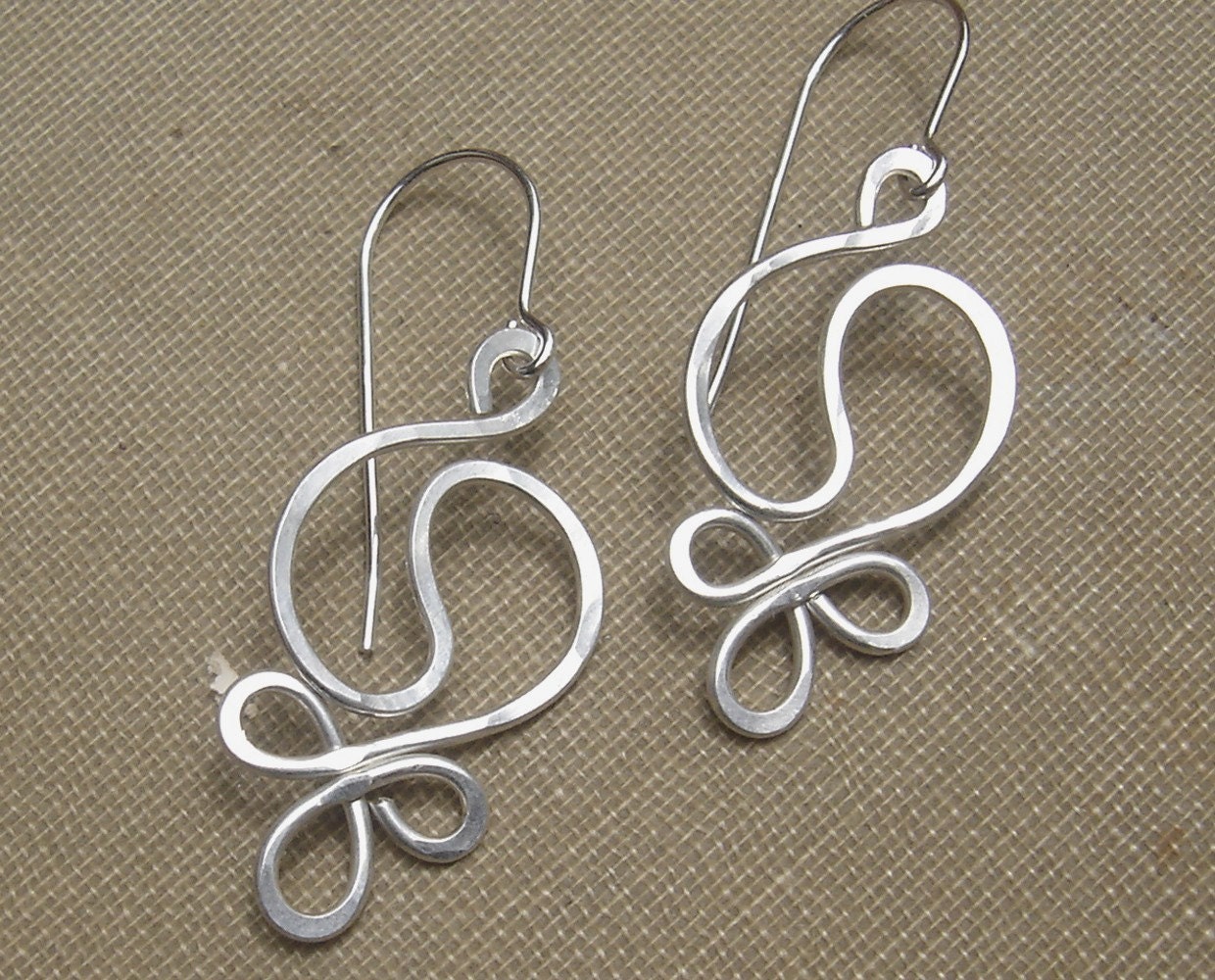 Yin Yang Harmony Sterling Silver Wire Earrings - Hammered Dangle Earrings - Yin Yang Jewelry - Yinyang - Yin Yang Earrings