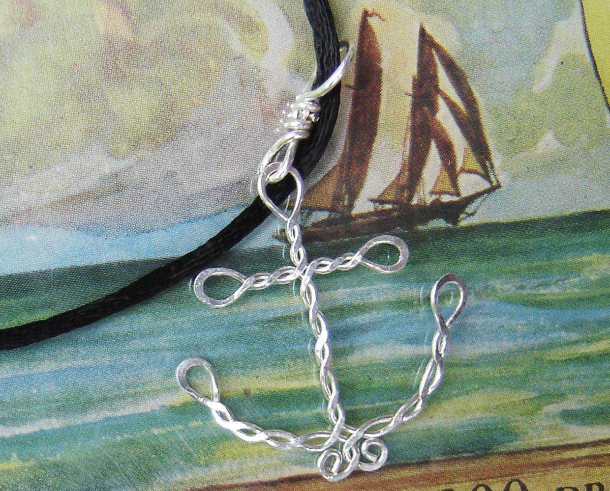 Sterling Silver Anchor Pendant - Wire Rope Anchor Necklace - Navy Jewelry, Nautical