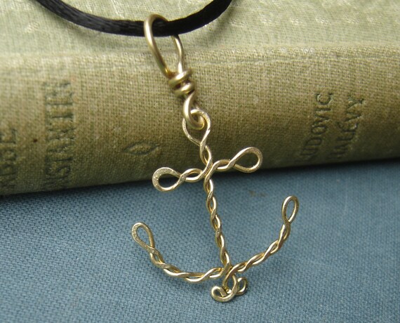 Brass Anchor Pendant - Wire Rope Anchor Necklace