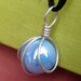 Turquoise Marble Pendant - Sterling Silver Wire Wrapped Glass Necklace - Sky Blue - Marble Jewelry