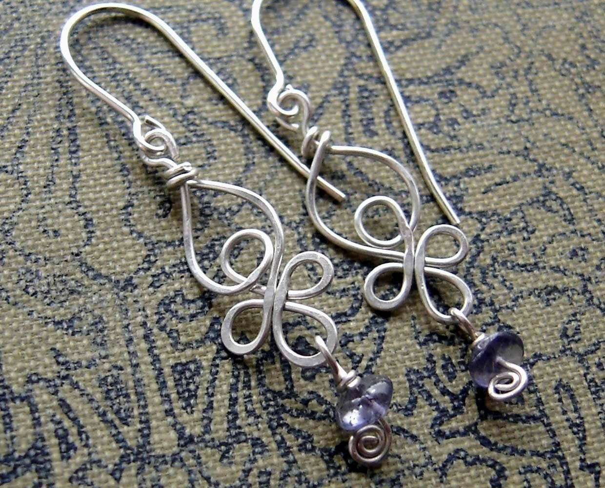 Little Celtic Knot Sterling Silver and Iolite Earrings - Celtic Jewelry - Dangle Earrings - Silver Wire Earrings - Celtic Earrings