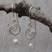 Little Swirl Fresh Water Pearl Earrings - Hammered Dangle Earrings -  Sterling Silver Swirl Earrings