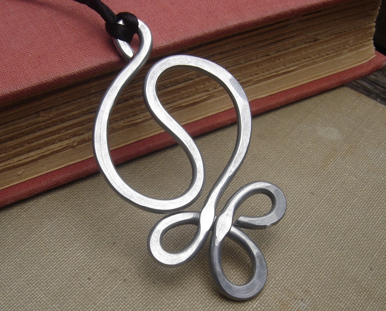 Yin Yang Harmony Big Pendant Necklace -  Light Weight Aluminum Hammered Wire -yinyang
