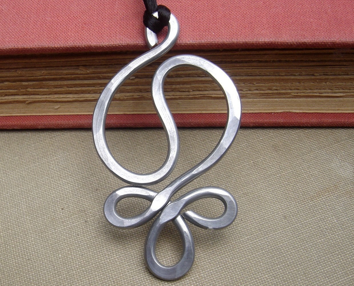 Yin Yang Harmony Big Pendant Necklace -  Light Weight Aluminum Hammered Wire -yinyang