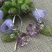 Little Lilac Purple Glass Flower and Leaves Earrings-Czech Glass Beads Silver Wire Wrapped Dangle-Flower Girl Jewelry