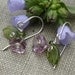 Little Lilac Purple Glass Flower and Leaves Earrings-Czech Glass Beads Silver Wire Wrapped Dangle-Flower Girl Jewelry