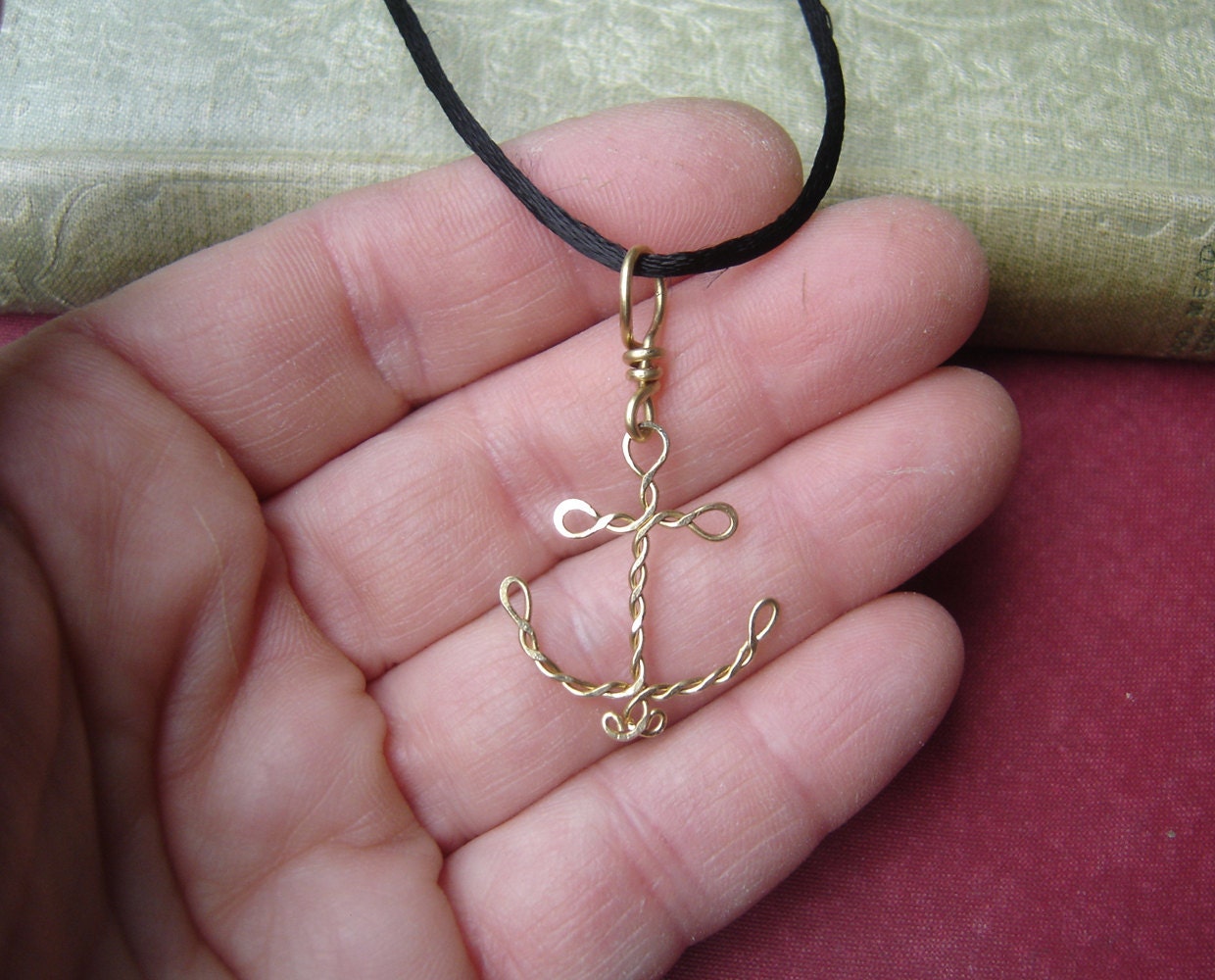 Brass Anchor Pendant - Wire Rope Anchor Necklace