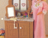 Plastic Canvas Pattern Fashion Doll Antique Washstand Mirror Doll Furniture