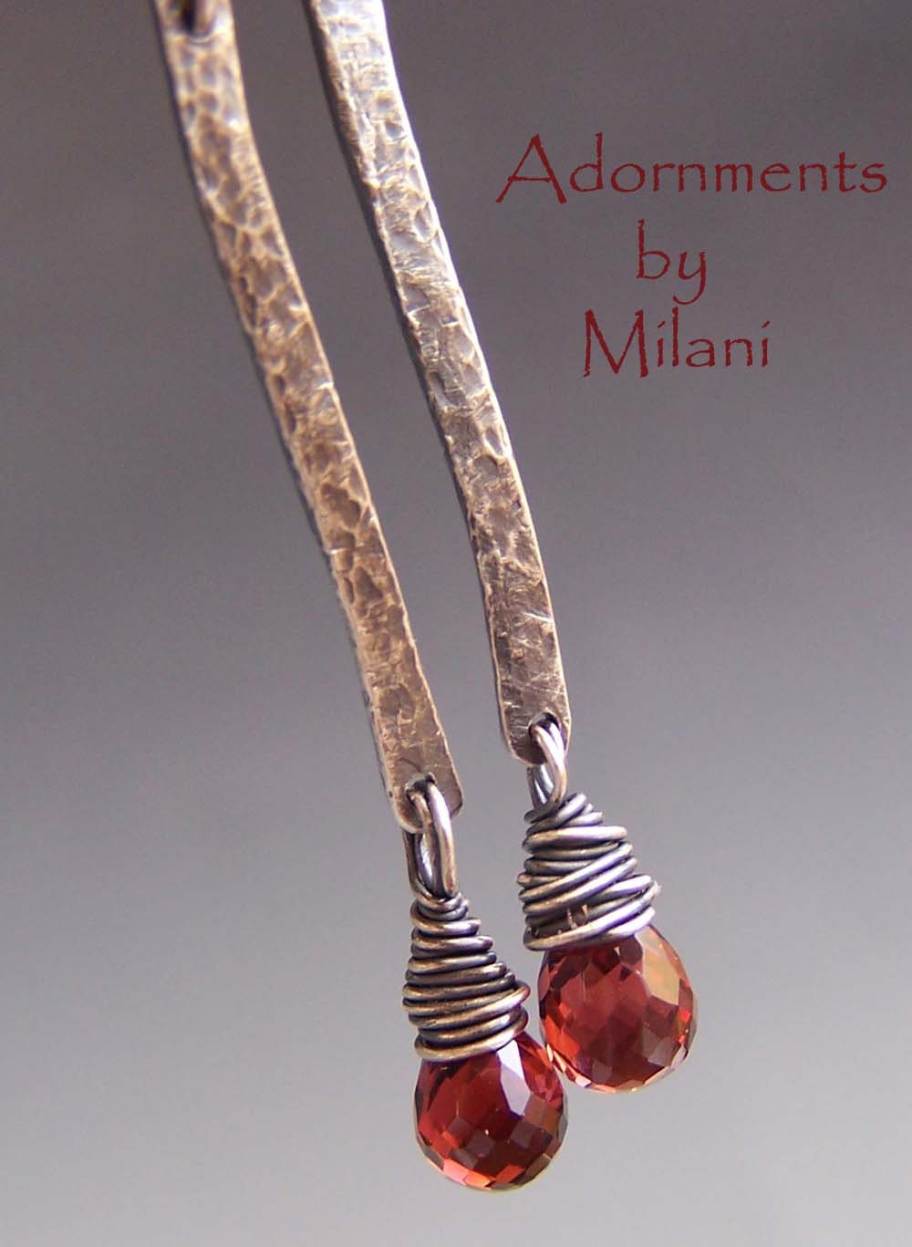 Red Garnet Earrings Artisan Sterling Silver January Birthstone - Scarlet
