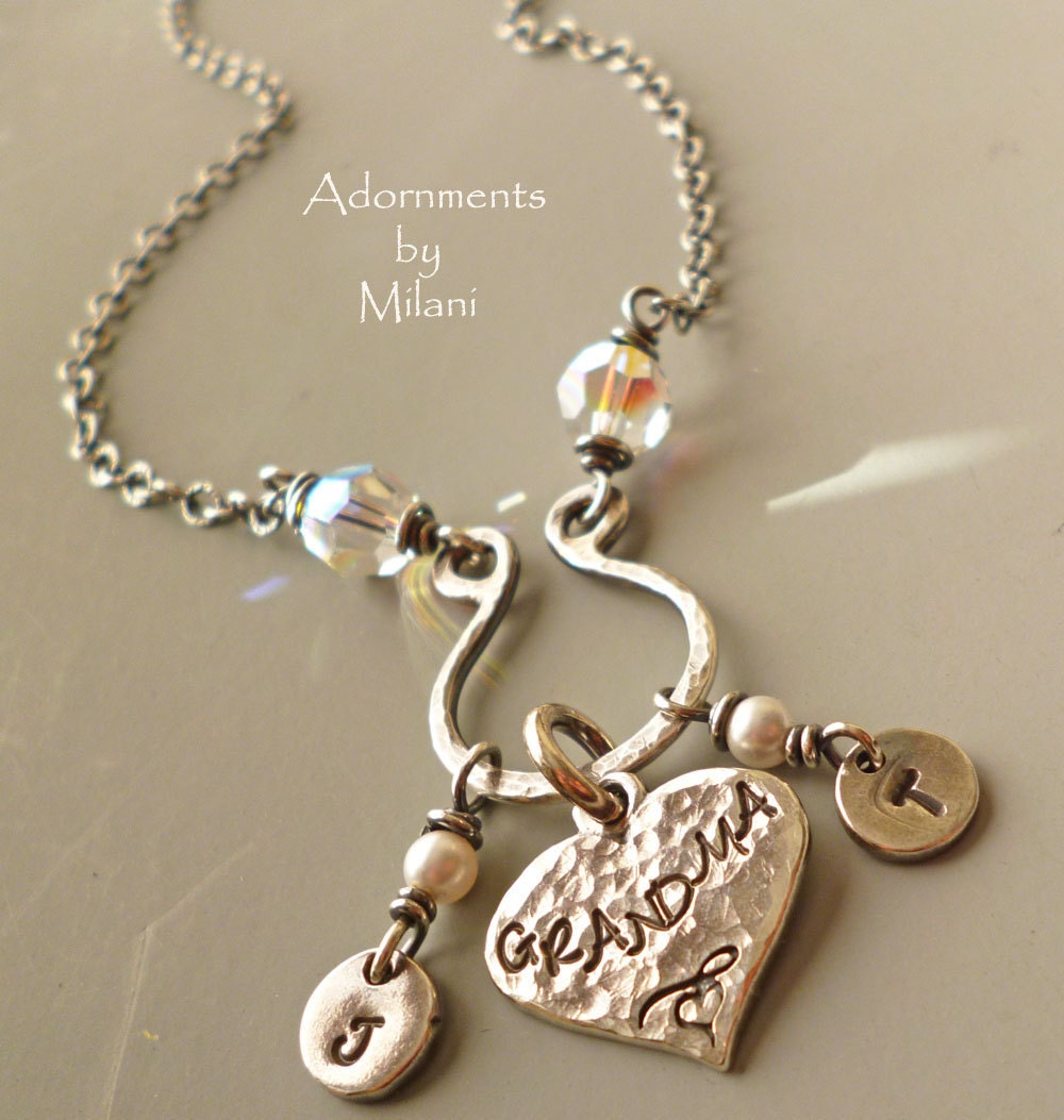 Grandma Necklace 2 Two Grandchildren Personalized Jewelry Initials