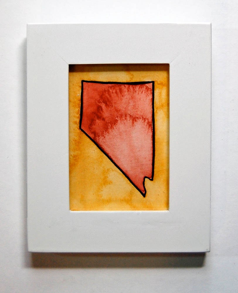 Nevada Map No. 1 Original 2.5" x 3.5" Watercolor Painting / United States Cartography Series