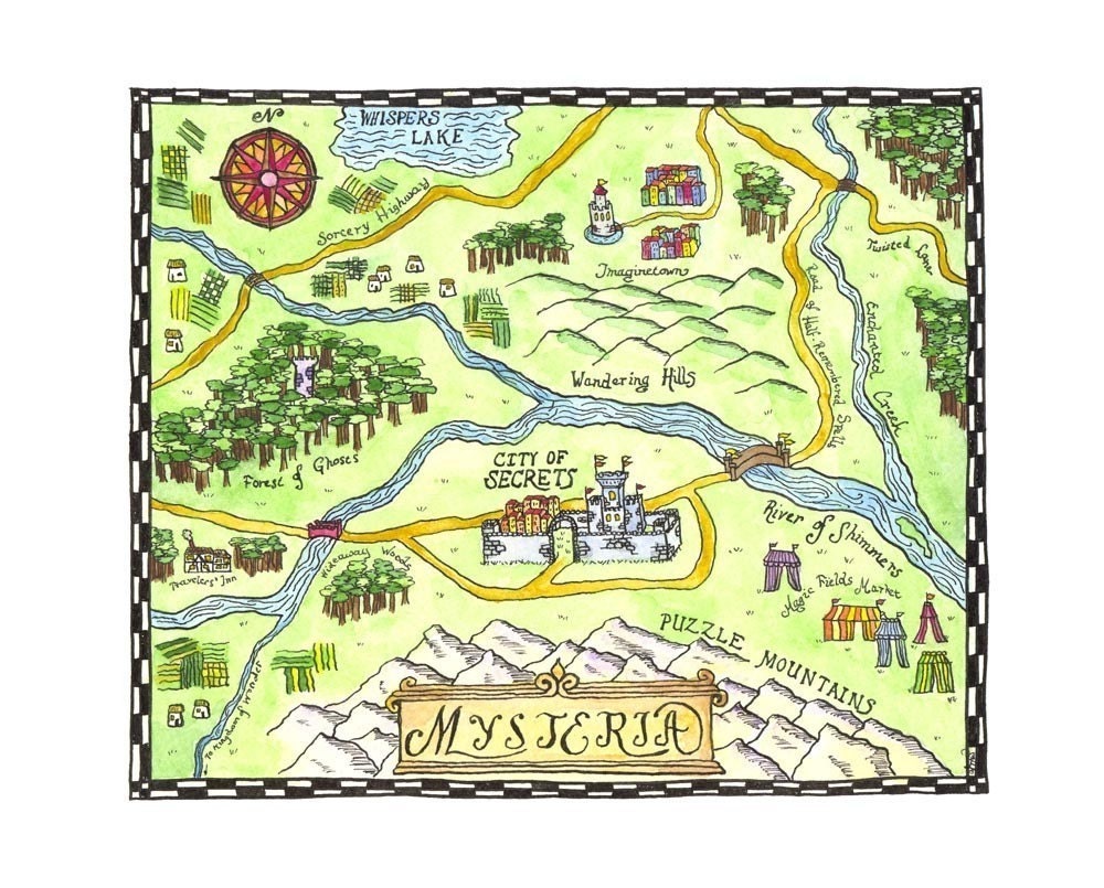 Mysteria Fantasy Map Original 8" x 10" Watercolor Painting / Fantasy Cartography