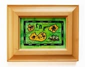 A Bottle-Green Sea Tresure Map Original 3.5" x 2.5" Watercolor